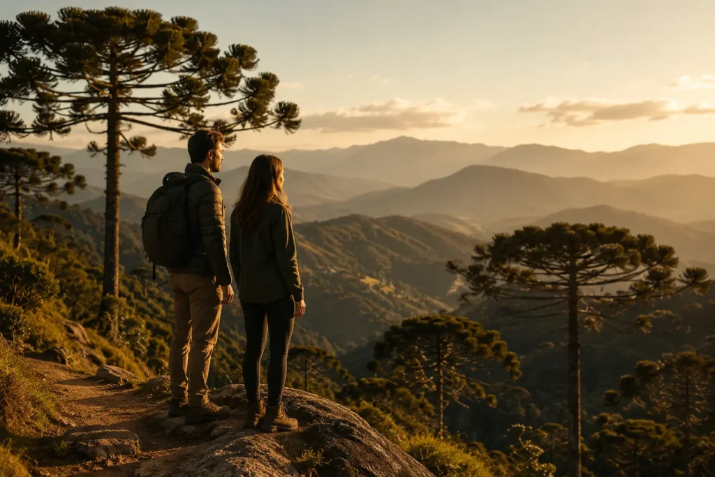 Foto de um casal em uma das trilhas de Gonçalves - LUTS Chalés